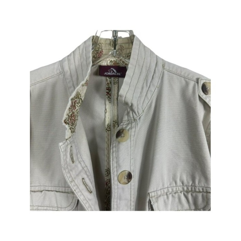 Jordache Juniors Large Beige Cotton Utility Jacket With Button Front & Multiple - Picture 4 of 15